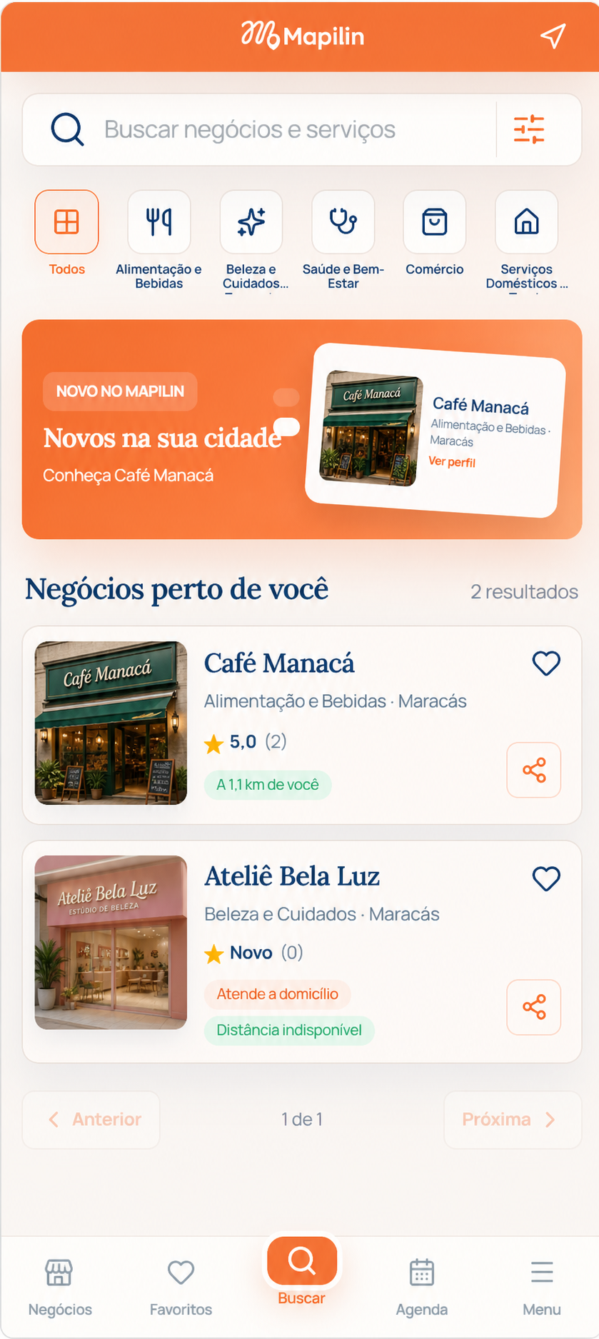 Busca de negócios locais no Mapilin